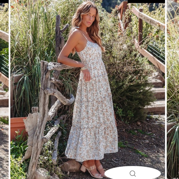 VICI JOCELYNN FLORAL TIERED SHOULDER TIE MAXI DRESS - IVORY - Picture 5 of 8